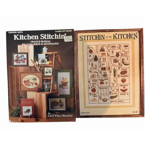 Leisure Arts Cross Stitch‎ Pattern Book  Kitchen Lobster Crab Lemons LOT OF 2